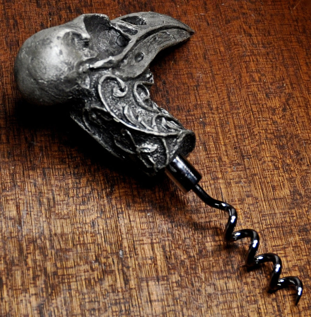 Raven Skull Corkscrew, Hand Sculpted Resin | Gothic Art Barware | Raven Crow Skull Cork Screw, Gothic Wine Gift and Home Decor