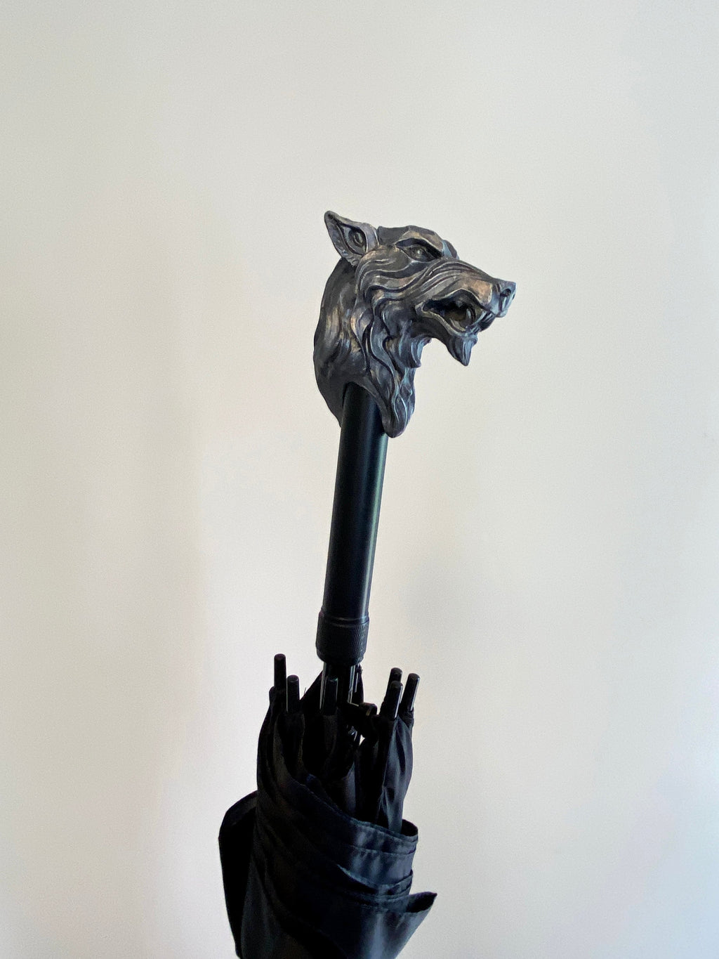 Wolf Head Umbrella, Hand Sculpted Resin | Medieval Gothic Umbrella | Fantasy Cosplay Direwolf Umbrella Cane, Gothic Accessory
