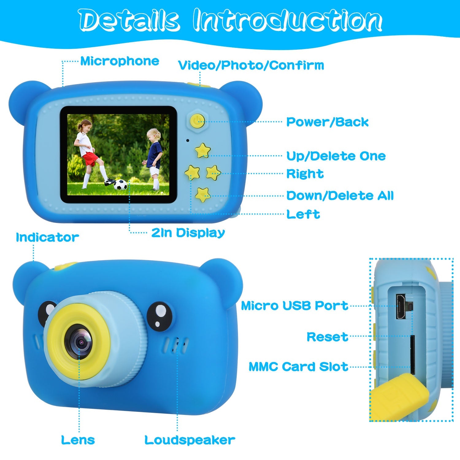 Kids Digital Camera Child Video Camera Children Camcorder Christmas Toy Birthday Gifts with 2.0in Screen 4X Digital Zoom 5 Games 32G MMC Card for 3-10