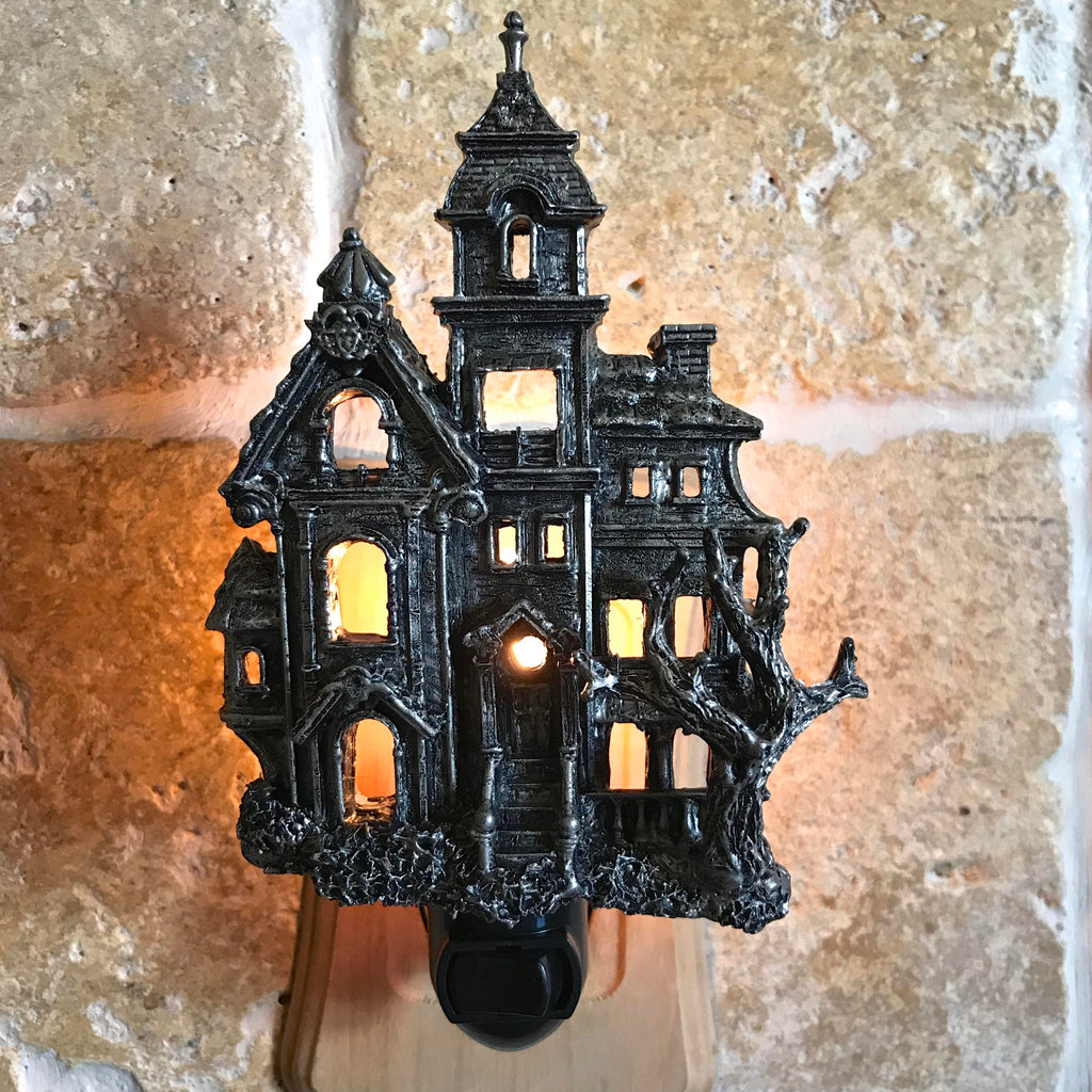 Haunted Mansion Nightlight, Hand Painted Resin Sculpture | Victorian Gothic Night Light | Ghost House Lighting for Gothic Fantasy Home Decor