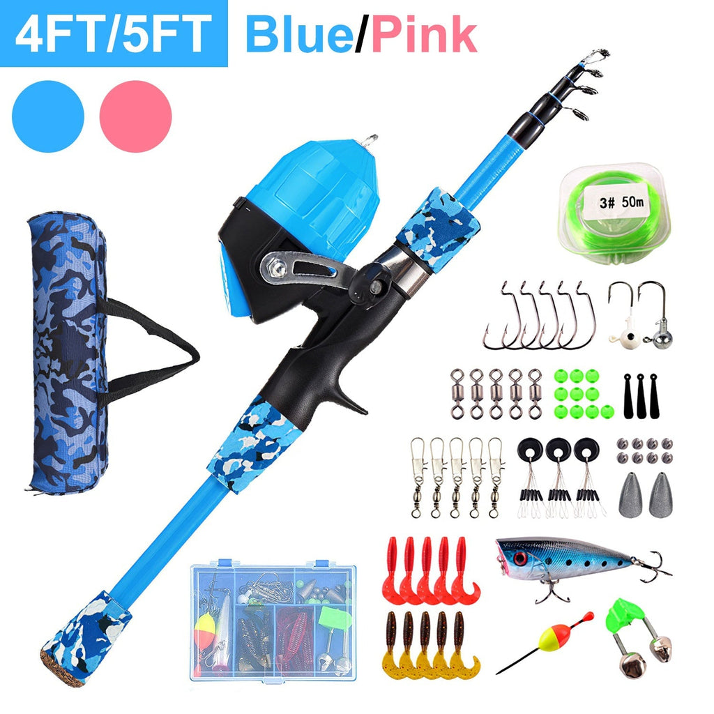 Kids Fishing Pole Set Fishing Starter Kit Telescopic Fishing Rod and Reel Combo Kit with Tackle Box 56Pcs Fishing Lures for Boys Girls