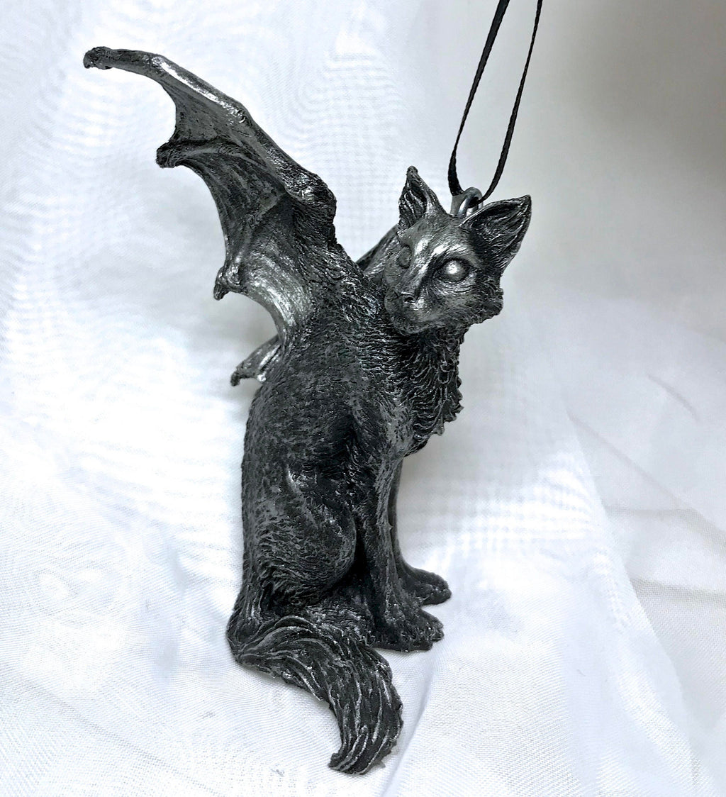 Fairy Cat: Witch’s Familiar Ornament, Hand Painted Resin Sculpture | Pagan Folklore Cat Figurine | Witchy Cat Art for Gothic Holiday Decor