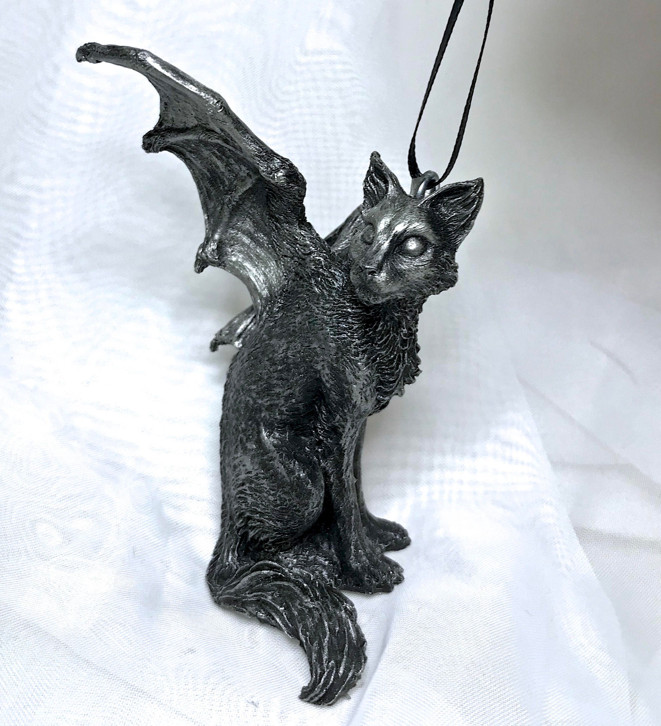 Fairy Cat: Witch’s Familiar Ornament, Hand Painted Resin Sculpture | Pagan Folklore Cat Figurine | Witchy Cat Art for Gothic Holiday Decor