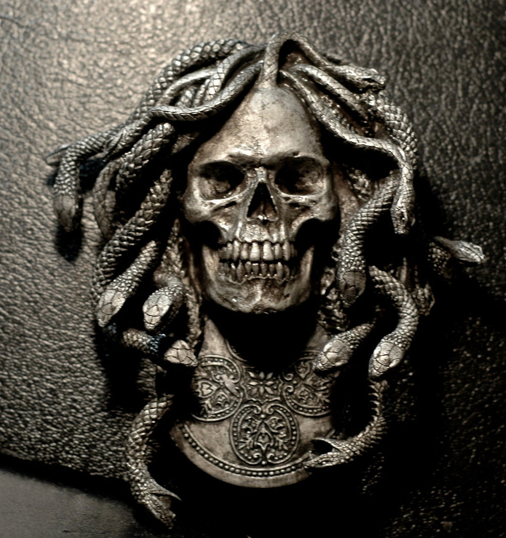 Medusa Skull Wall Plaque, Hand Painted Resin Sculpture | Mythic Gothic Wall Art | Medusa Skull Plaque for Gothic and Fantasy Home Decor