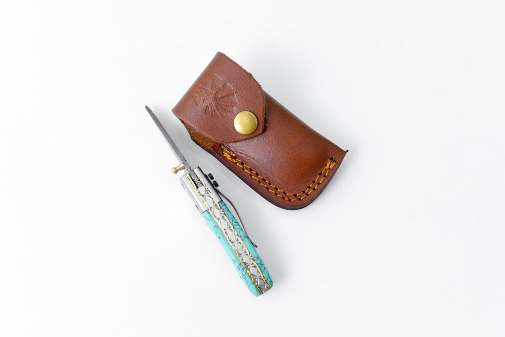AzureGlide Damascus Steel Turquoise (Resin) Pocket Knife - TF-038