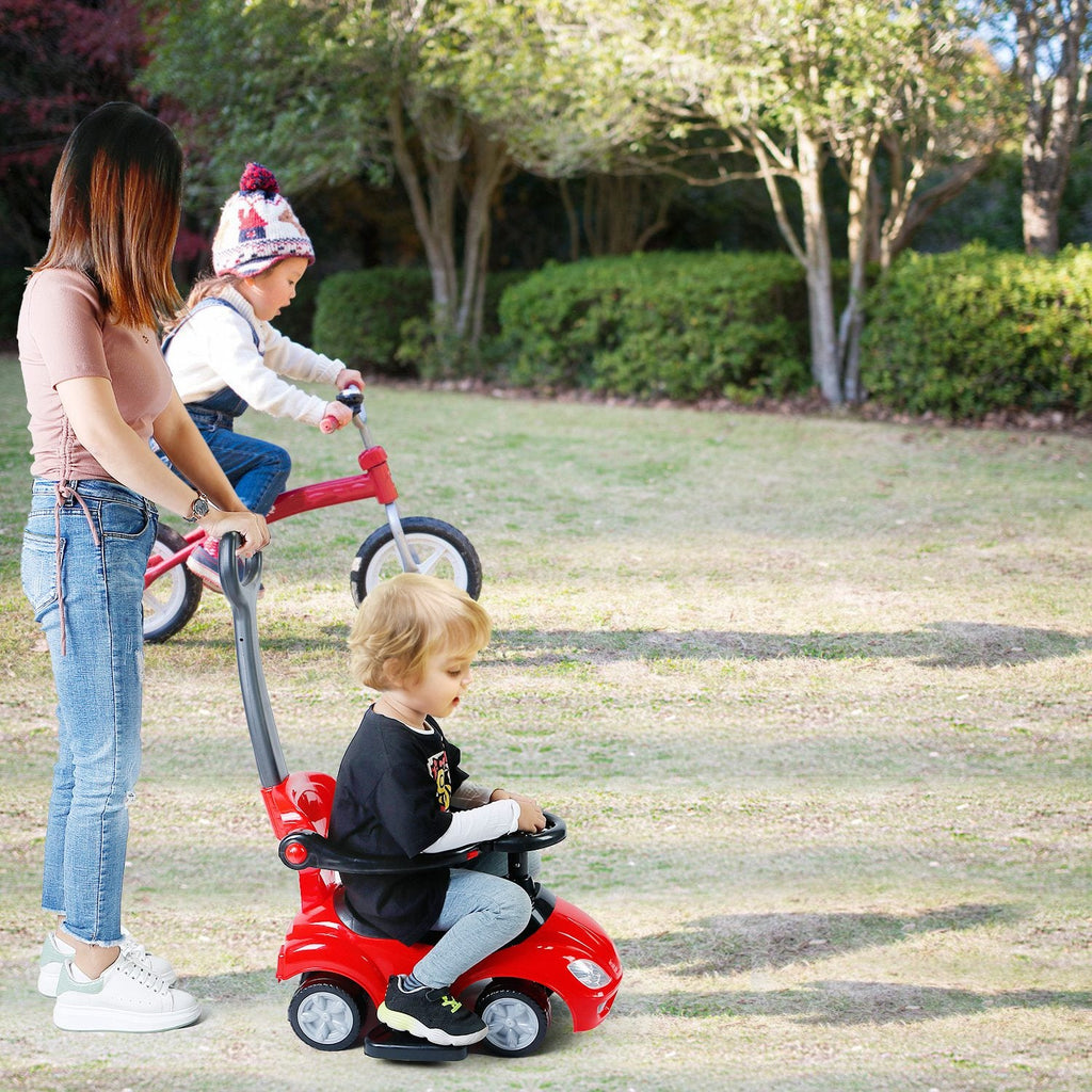 Ride on Push Car 4-Wheel Children Sliding Push Car W/ Colorful Flashing Light Music Handrail Guardrail Push Rod