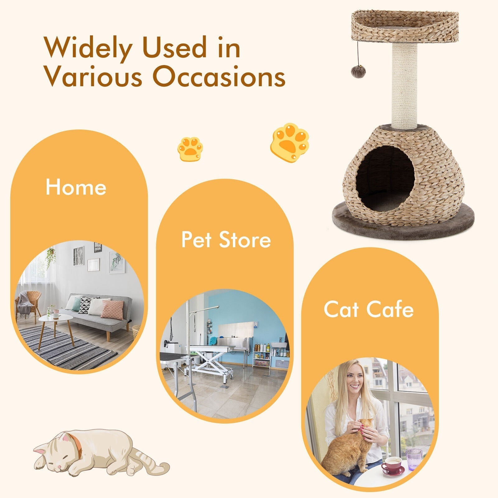 28 Inches Hand-Made Cat Tree Tower with Jump Platform-Coffee