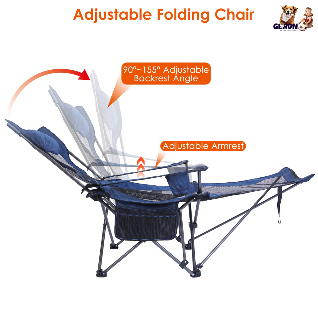 Foldable Camping Chair with Reclining Backrest & Carry Bag