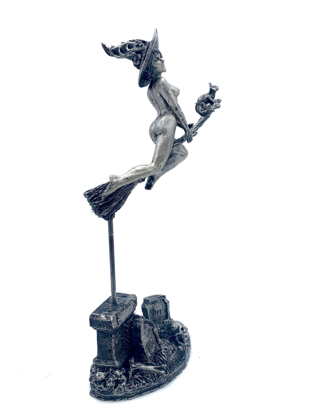 Witch’s Sabbath: Broomstick Rider Statue, Hand Painted Resin Sculpture | Pagan Folklore Figurine | Witchy Art for Gothic Home Decor