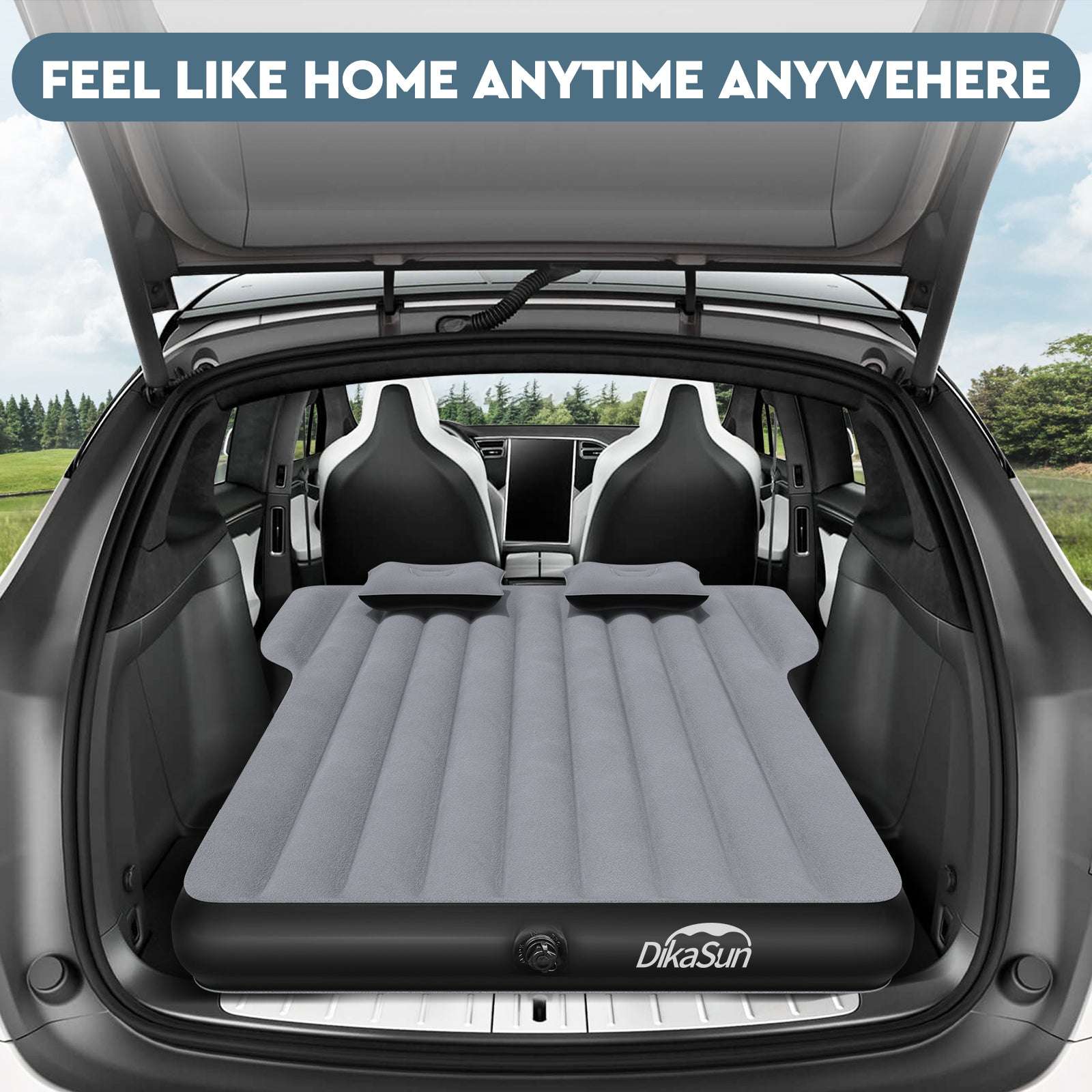 Tesla Model Y Mattress: Inflatable Camping Bed Air Mattress for Model Y, Thickened Travel SUV Sleeping Pad with Car Air Pump 2 Pillows,Grey