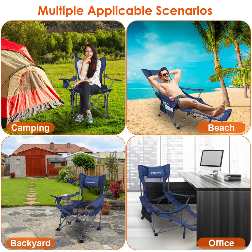 Foldable Camping Chair with Reclining Backrest & Carry Bag