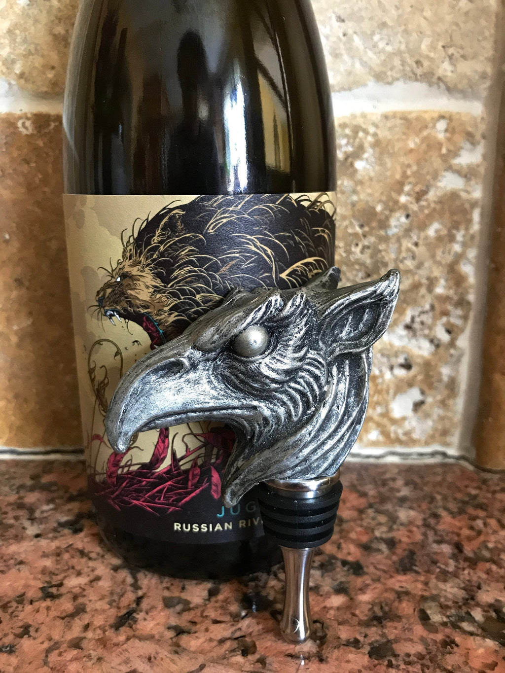 Griffin Winestopper, Hand Sculpted Resin,  Mythic Fantasy Art Barware | Legendary Creature Bottle Stopper | Fantasy Wine and Barware Gift