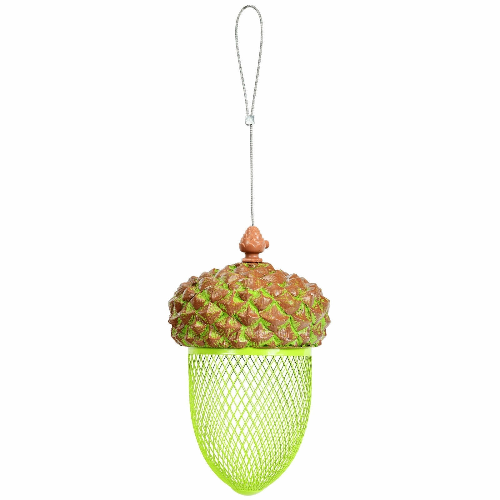 Metal Acorn Wild Bird Feeder Outdoor Hanging Food Dispenser for Garden Yard-Brown
