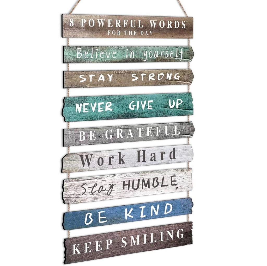 Inspirational Wall Hanging Art Wood String 24 x 12" Brown Green Blue Rustic New