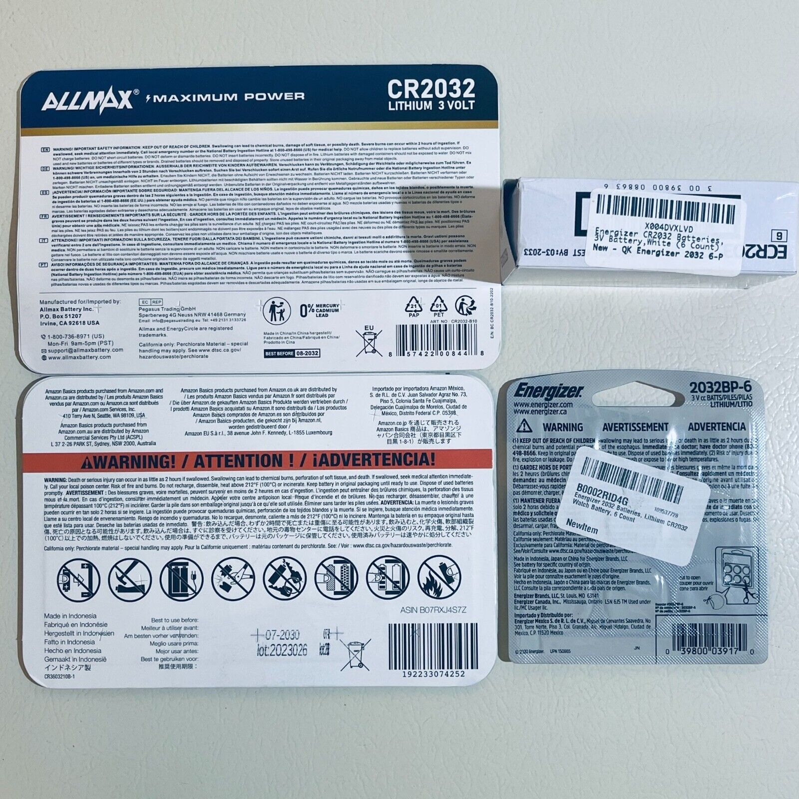 32-pack Assorted CR2032 3V Lithium Batteries - Allmax, Energizer, etc.