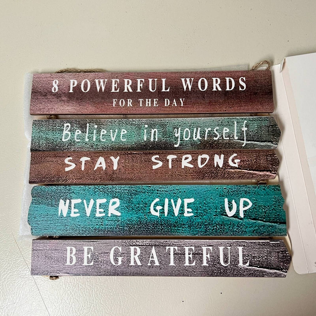 Inspirational Wall Hanging Art Wood String 24 x 12" Brown Green Blue Rustic New