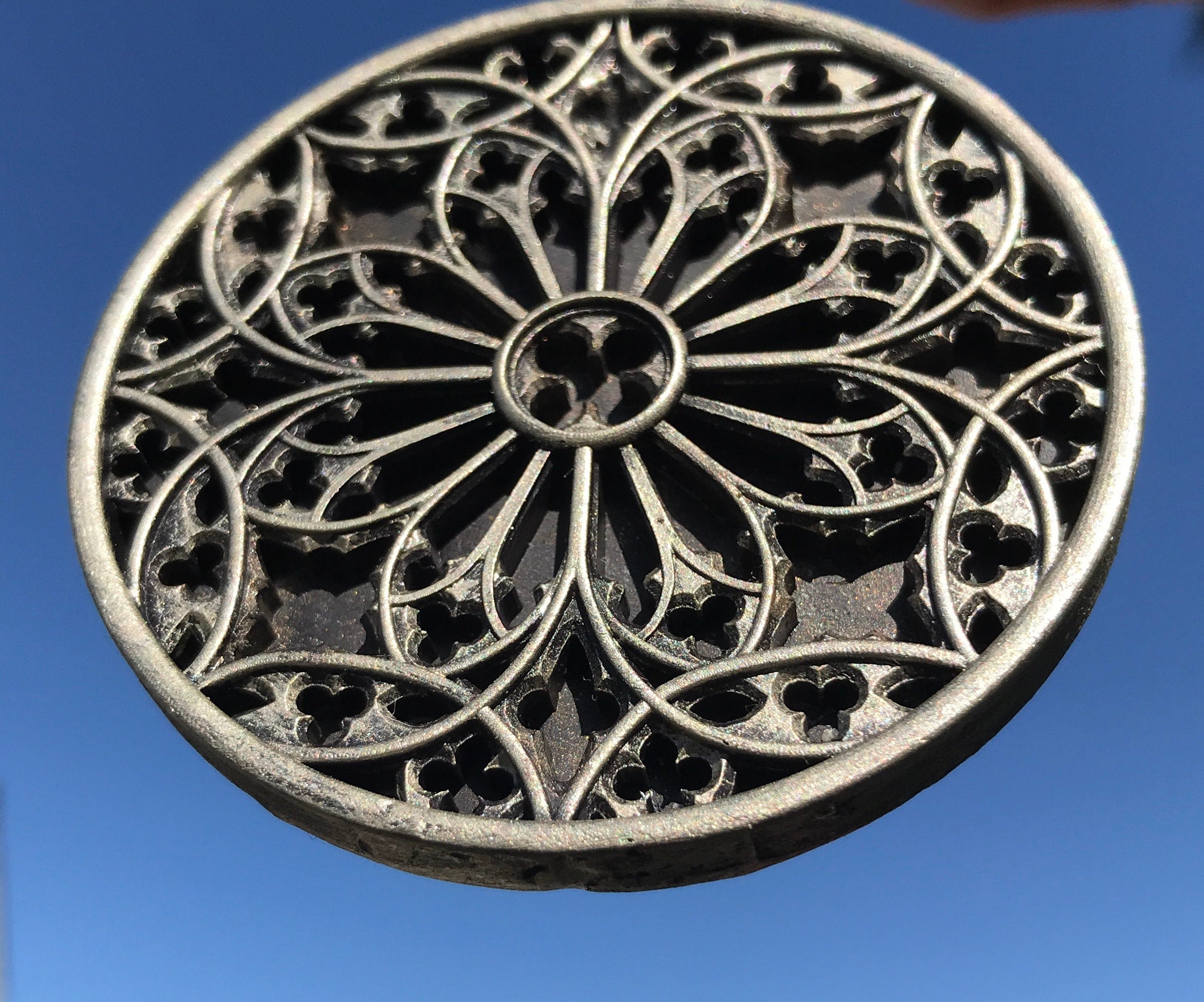 Gothic Cathedral Window Ornament, Pewter Finish | Unique Gothic Home Decor | Resin Medieval Architecture, Gothic Ornament Holiday Decor