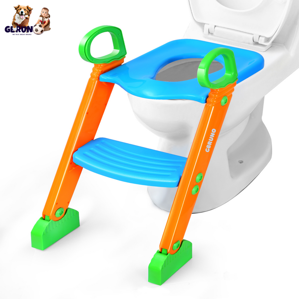 Potty Training Toilet Seat w/ Steps Stool Ladder For Children Baby Foldable Splash Guard Toilet Trainer Chair Anti-slip Feet Pedal Handle 132LBS Max L