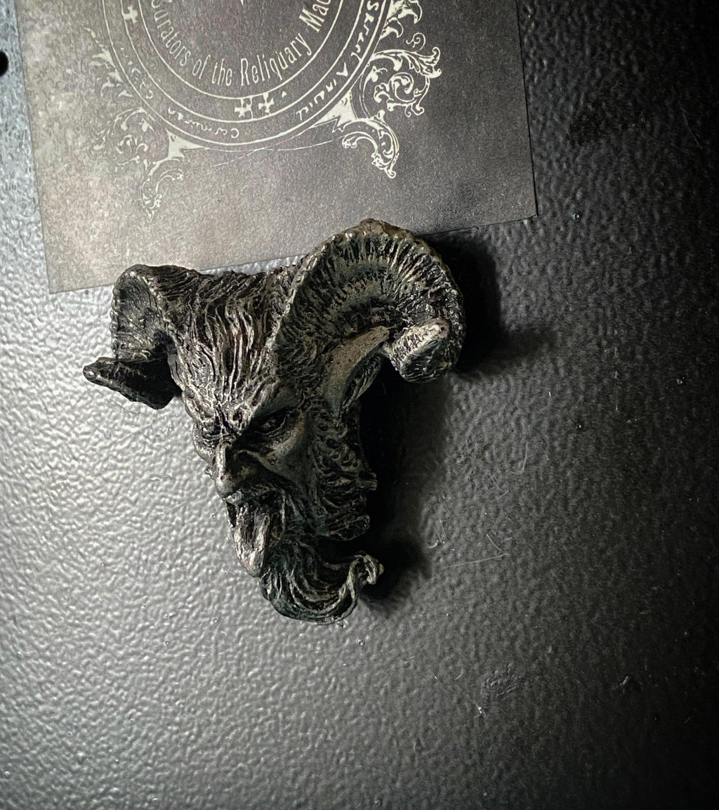 Krampus Magnet, Version 3, Hand Painted Resin Sculpture | Mythic Fantasy Decor | Krampus Head Magnet for Dark Fantasy and Gothic Decor