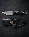 Titan "Shadow Scale" Damascus Hunting Knife | Drop-Point Blade | Carved Black Micarta Handle | Black Leather Sheath TK-516