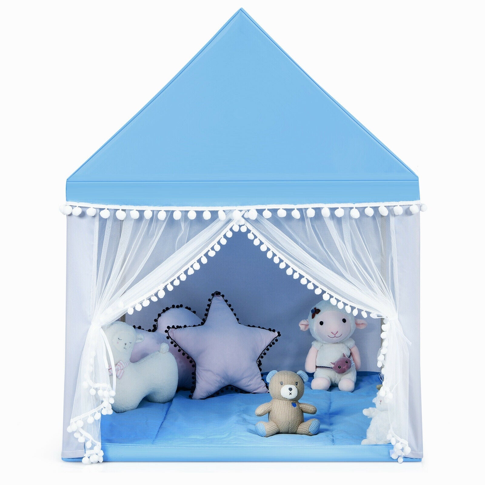 Kids Play Tent Large Playhouse Children Play Castle Fairy Tent Gift with Mat-Blue