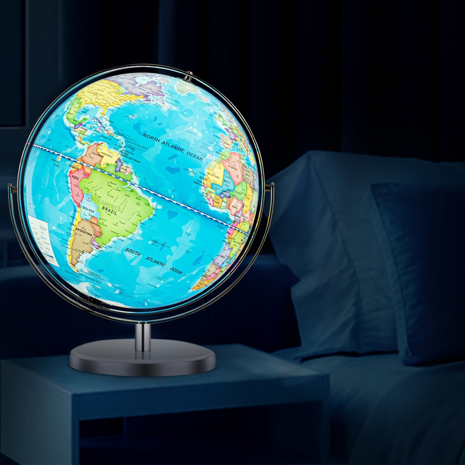 13 Inch Illuminated World Globe 720° Rotating Map with LED Light