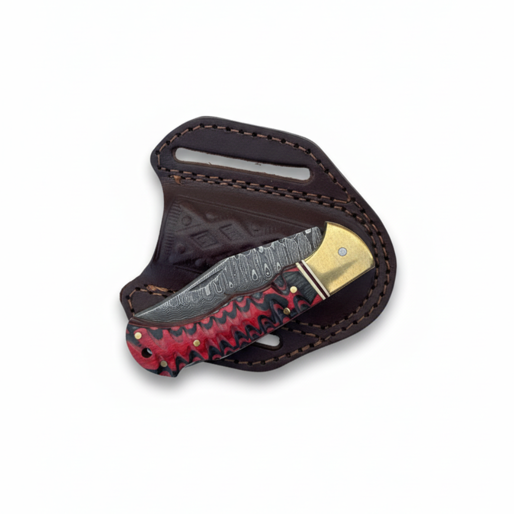 Crimson Ridge Damascus Folding Knife - TF-096