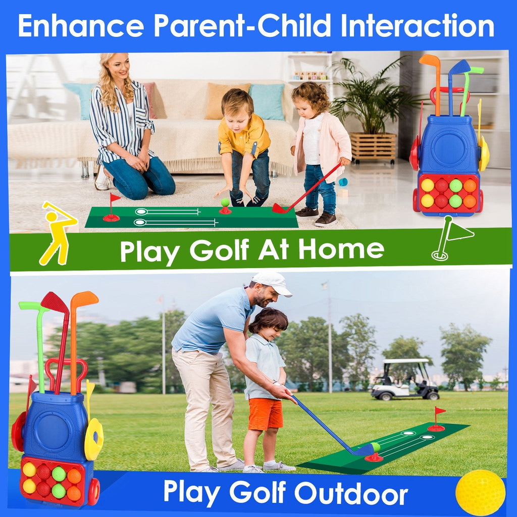 Toddler Golf Clubs Set Kids Golf Kits Toddler Golf Ball Game Play Set Golf Game with 4 Golf Sticks 8 Golf Balls 2 Golf Holes 1 Golf Mat for 3-6 Year O