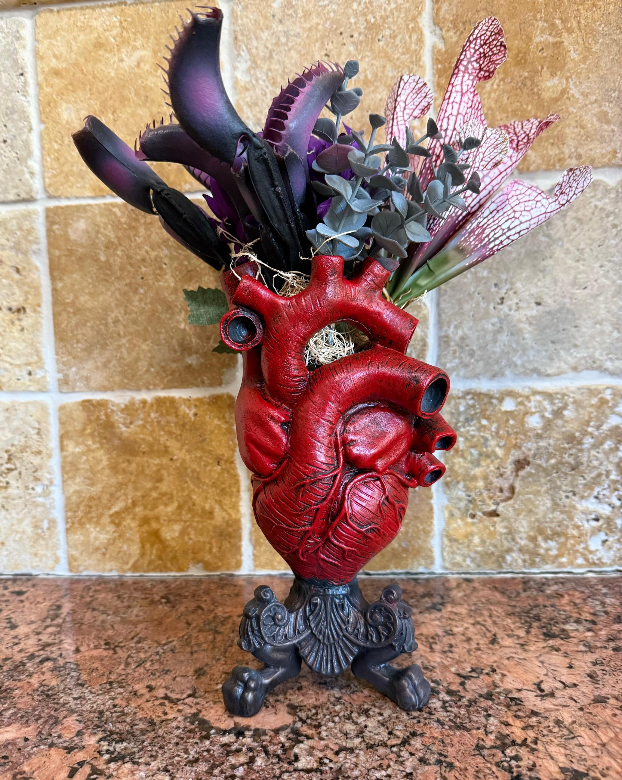 Anatomical Heart Vase, Red Finish | Unique Gothic Home Decor | Resin Sculpture Flower Vase, Medical Gift and Gothic Home Decor