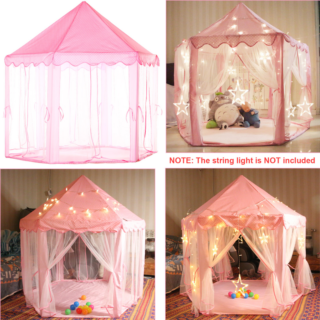 Kids Play Tents Princess for Girls Princess Castle Children Playhouse Indoor Outdoor Use w/ Carry Case