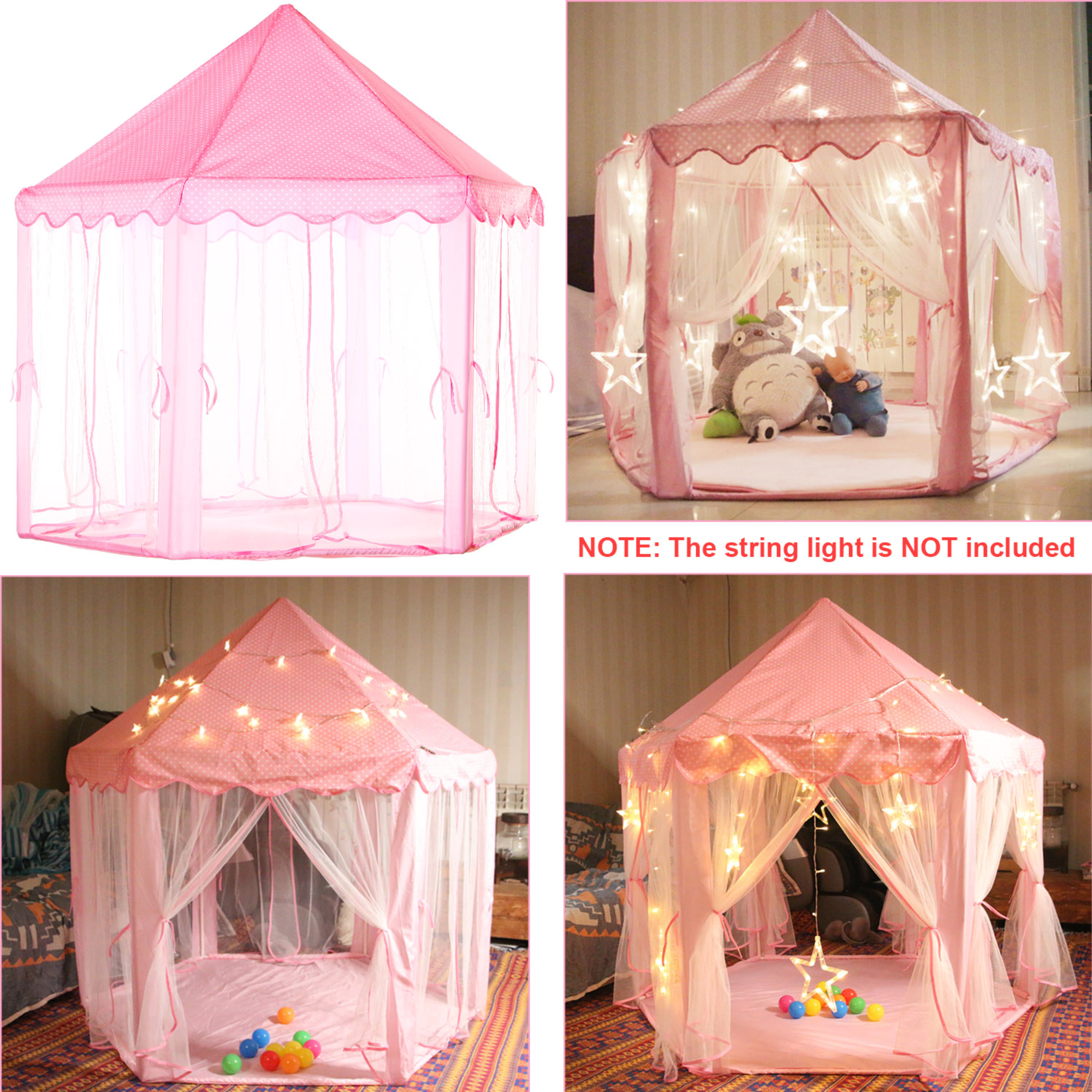 Kids Play Tents Princess for Girls Princess Castle Children Playhouse Indoor Outdoor Use w/ Carry Case