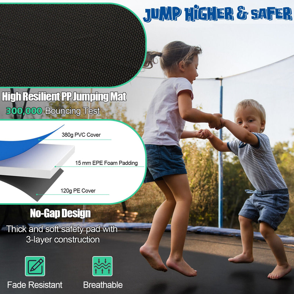 Outdoor Recreational Trampoline with Ladder and Enclosure Net-12 ft