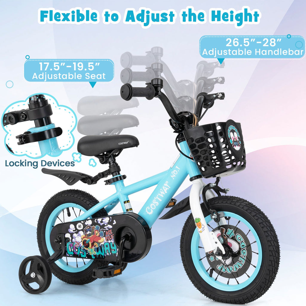 12 Inch Kids Bike with Adjustable Handlebar and Saddle for 3-4 Years Old-12 inches