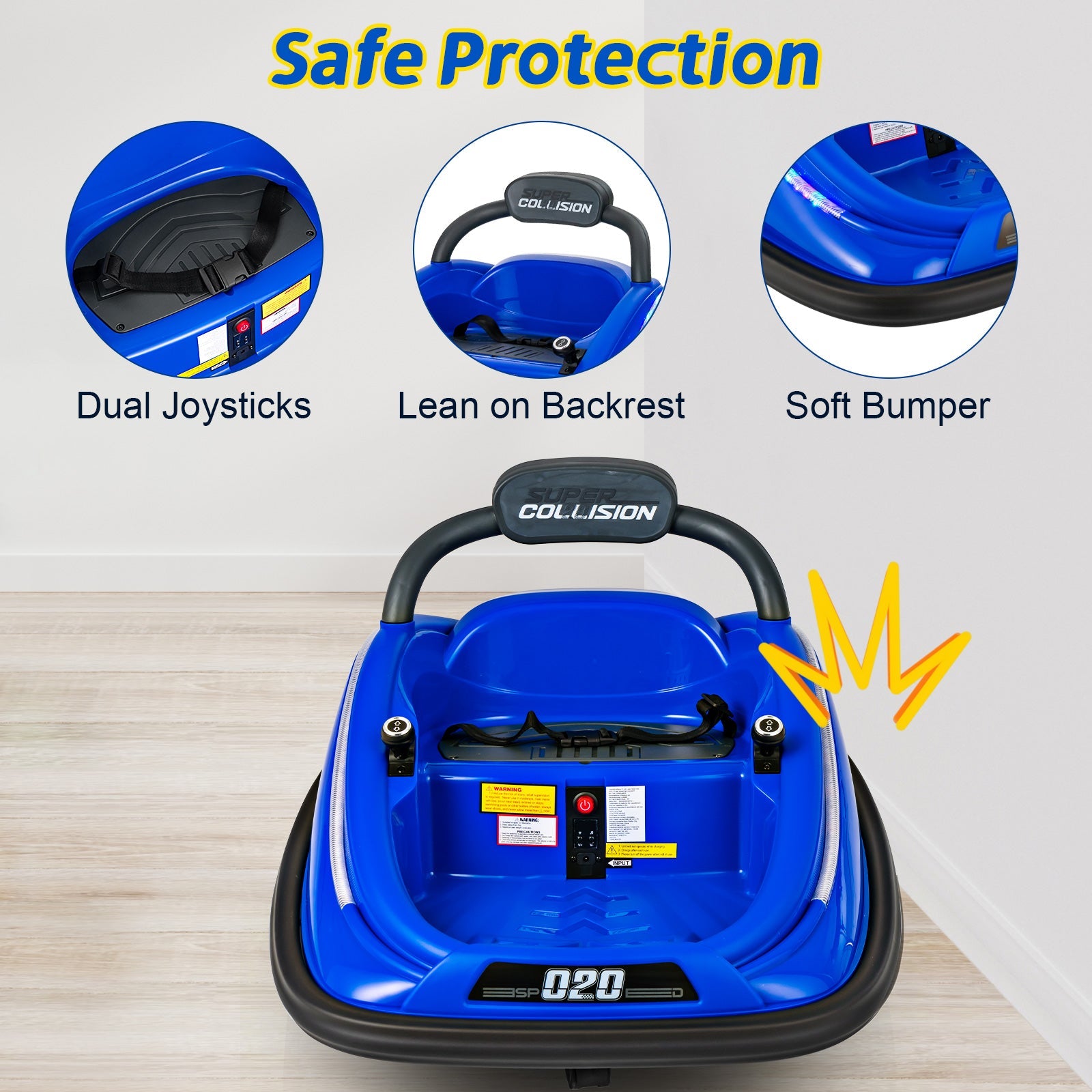 12V Kids Bumper Car Ride on Toy with Remote Control and 360 Degree Spin Rotation-Blue