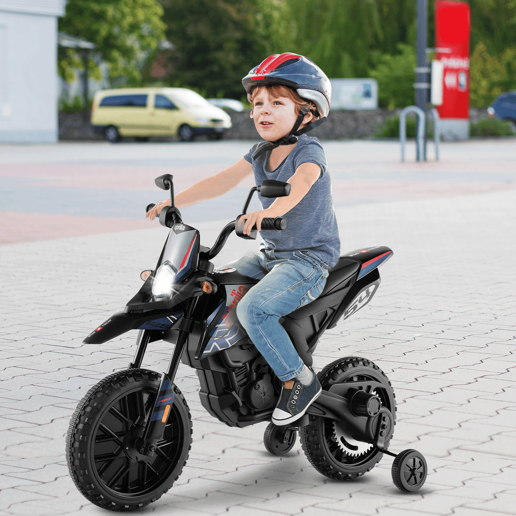 Aprilia Licensed Kids Ride On Motorcycle with 2 Training Wheels-Navy