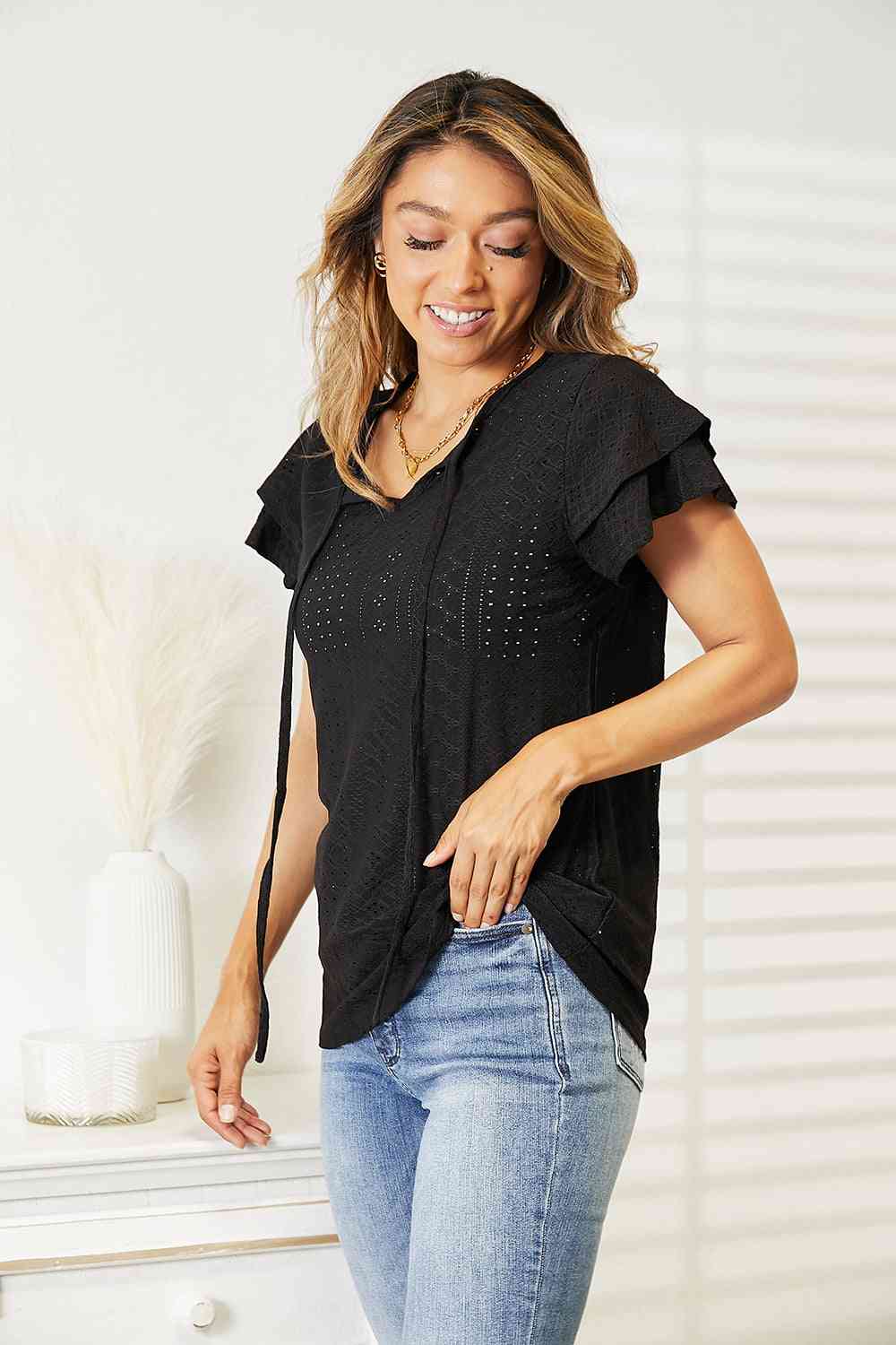 Flutter Sleeve Top – Exquisite Elegance Women's Blouse