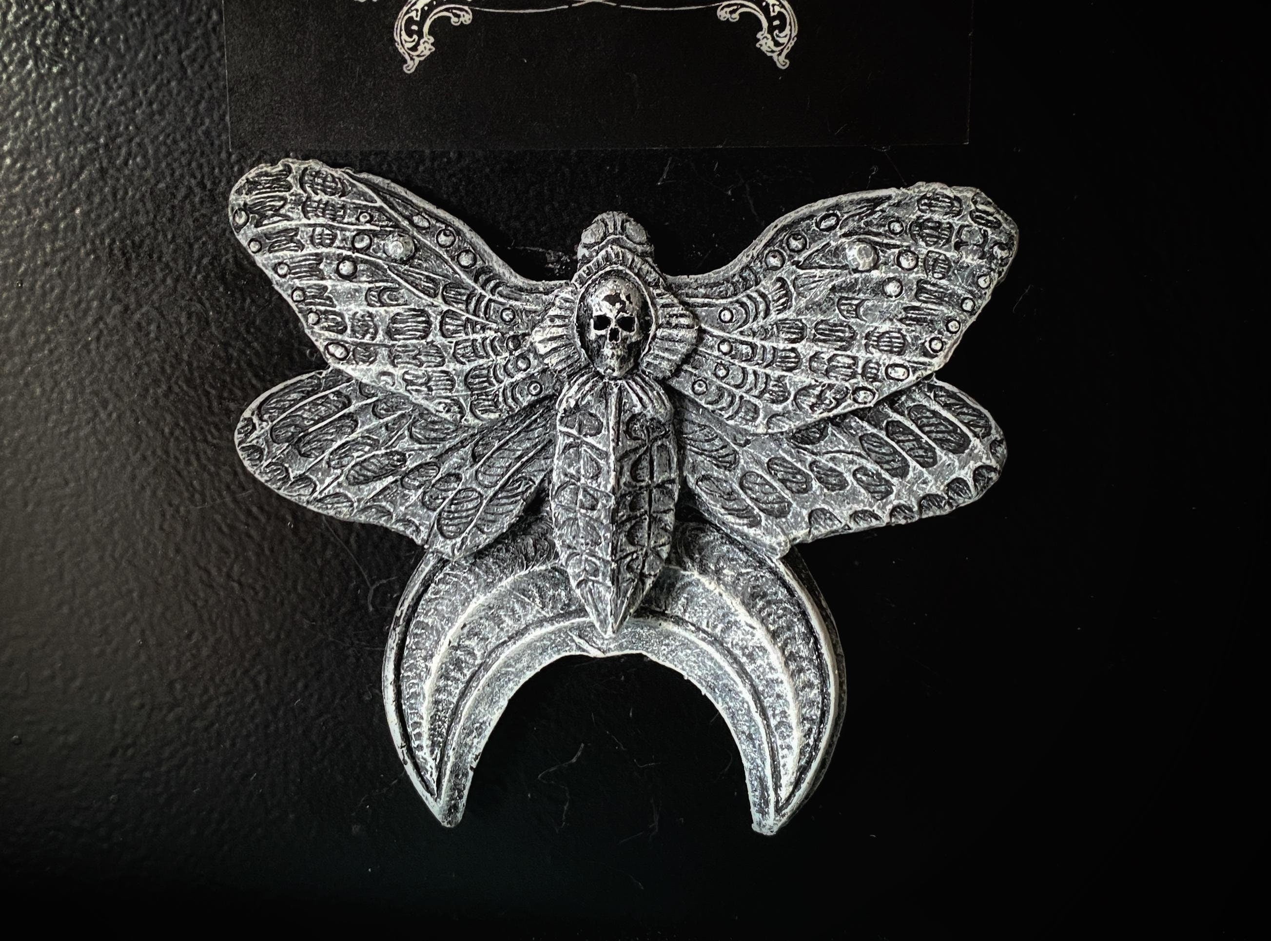 Death's Head Moth Magnet, Hand Painted Resin Sculpture | Gothic Fantasy Decor | Death Moth Magnet for Fantasy and Gothic Decor