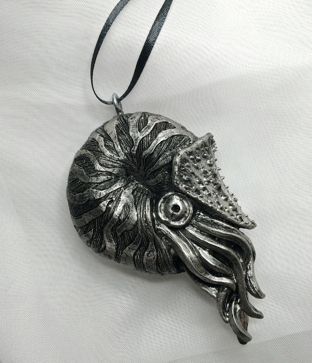 Nautilus Ornament, Hand Painted Resin Sculpture | Nautical Sea Creature Figurine | Ocean Themed Nautilus Ammonite Ornament for Holiday Decor
