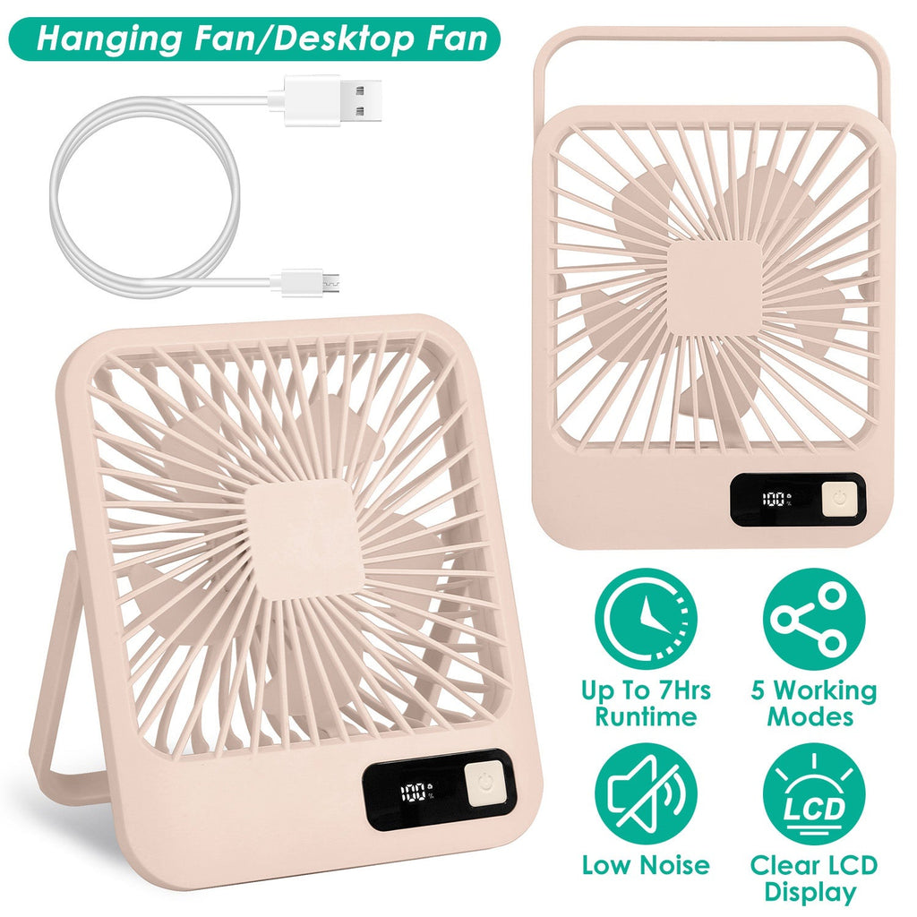 Portable Desk Fan USB Rechargeable Table Cooling Fan Quiet 5 Blades Desktop Fan with 3 Speeds Ajustment for Bedroom Office