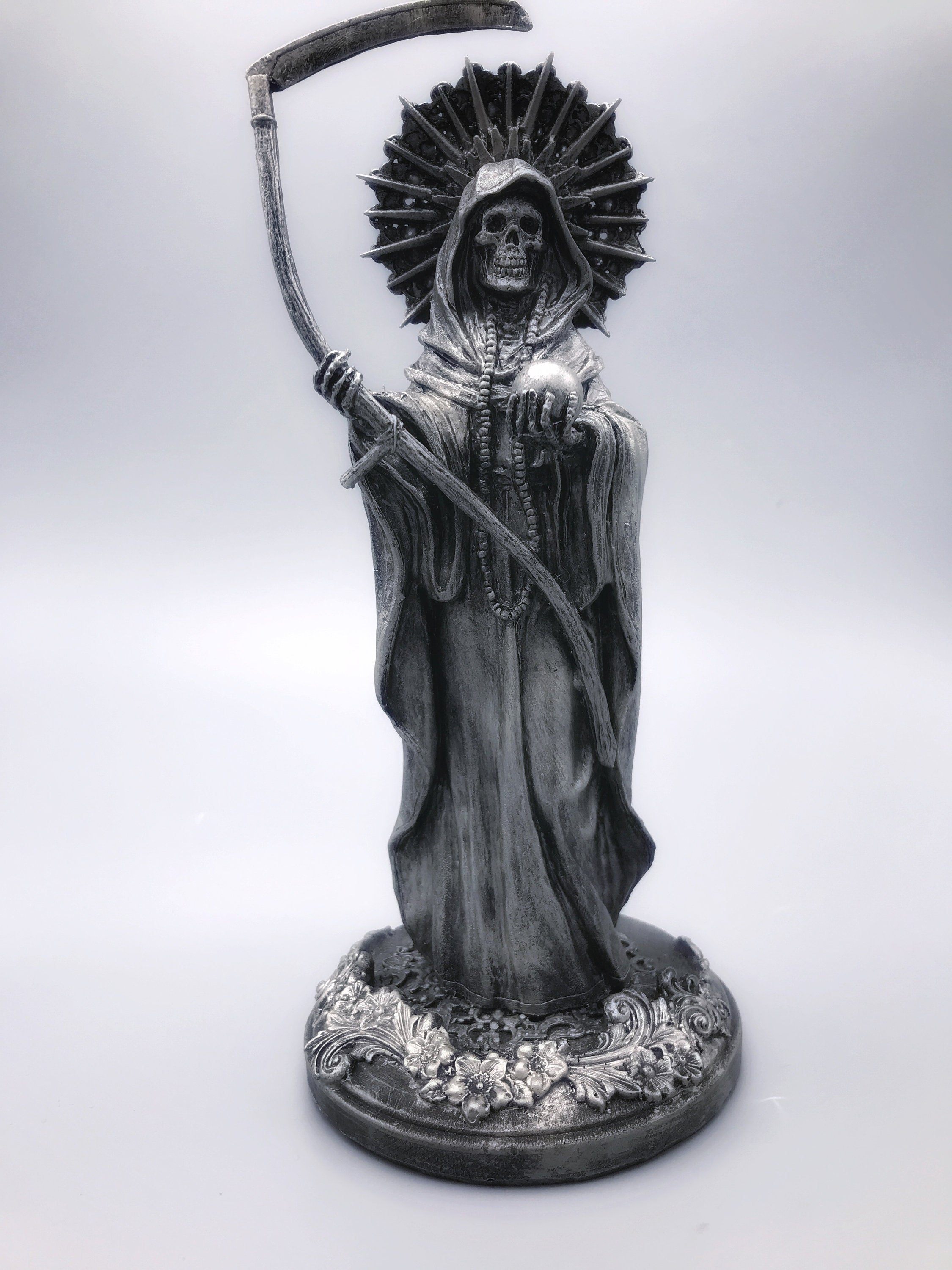 Santa Muerte Statue, Hand Painted Sculpture | Mexican Saint of Death Altar Statue | Gothic Figurine, Dia de los Muertos Decor
