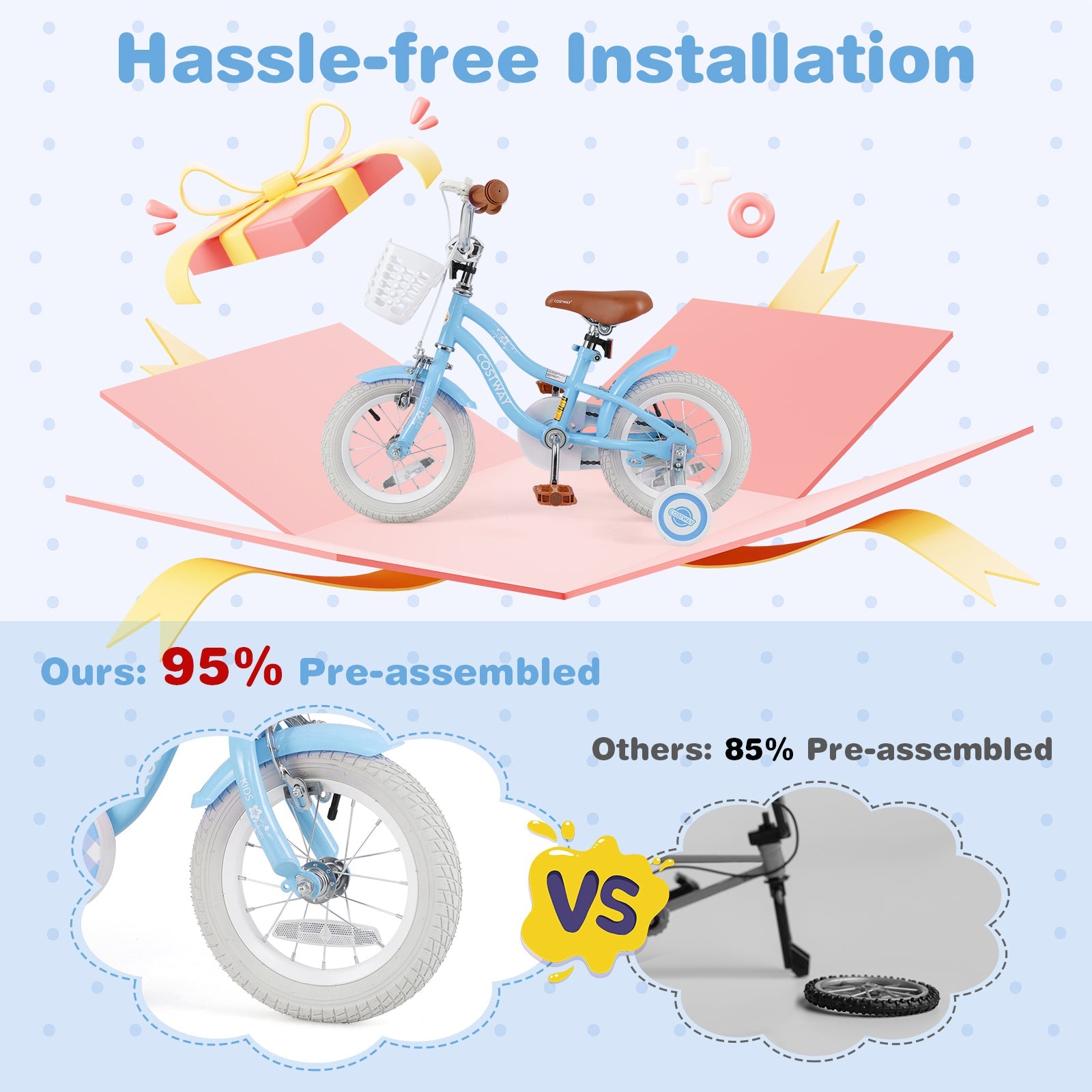 12 Inch Kids Bike with Adjustable Handlebar and Seat for 3-4 Year Old