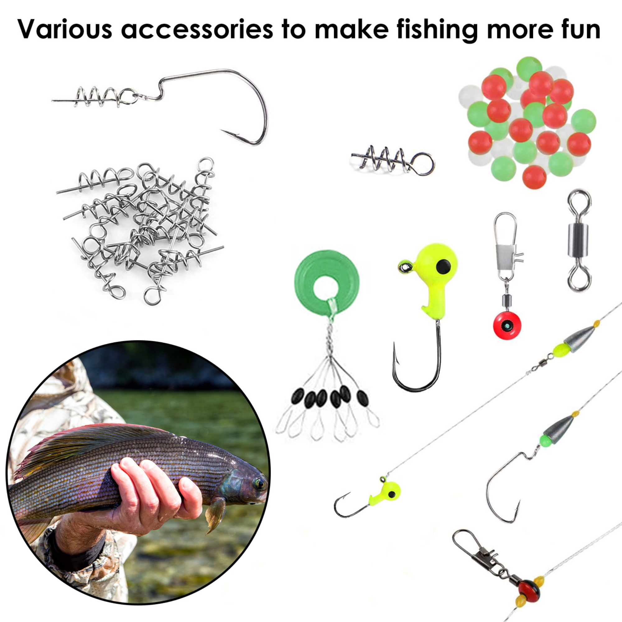188Pcs Fishing Accessory Kit Portable Fishing Set Including Jig Hooks Sinker Weights Spoon Lure Removable Split Shot w/ Tackle Box