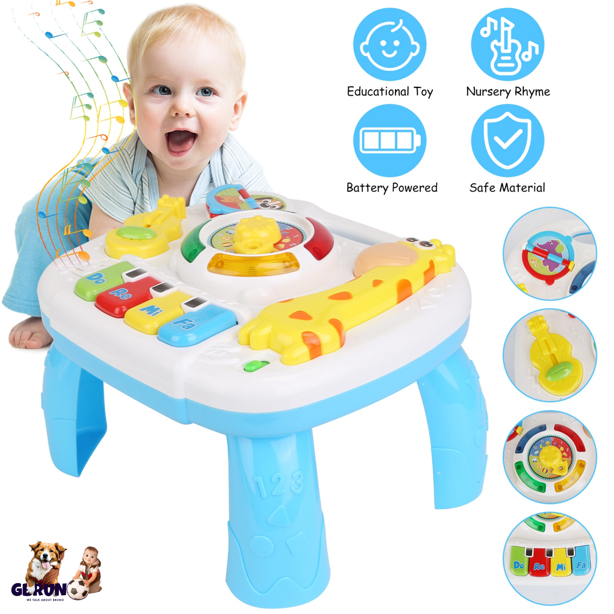 Toddler Musical Learning Table Educational Baby Toys Musical Activity Table Learning Center for 6+ Months Boys Girls Gift