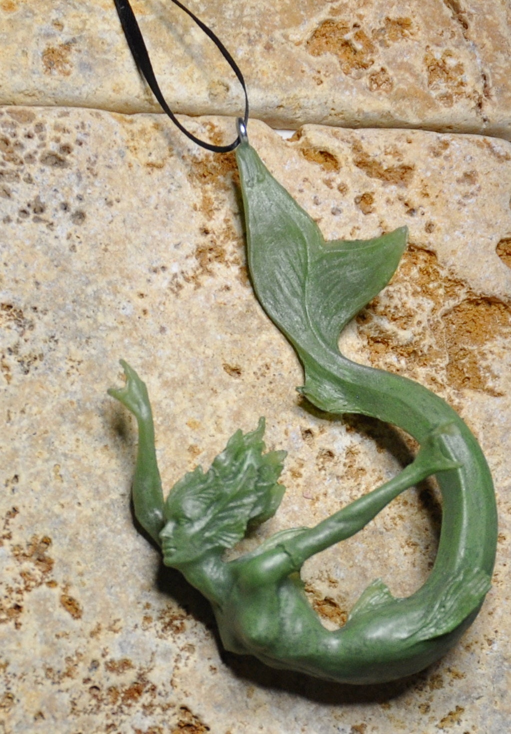 Mermaid Ornament, Hand Painted Resin Sculpture, Jade Finish| Mythical Creature Figurine|Unique Legendary Mermaid Fantasy Art Holiday Decor