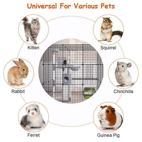 3 Tier Large Cat Cage Enclosure Indoor Cat Playpen Iron Construction Cat House Detachable Cat Crate With 2 Ladders Doors For 1-4 Cats 41.73ÓL x 41.73Ó
