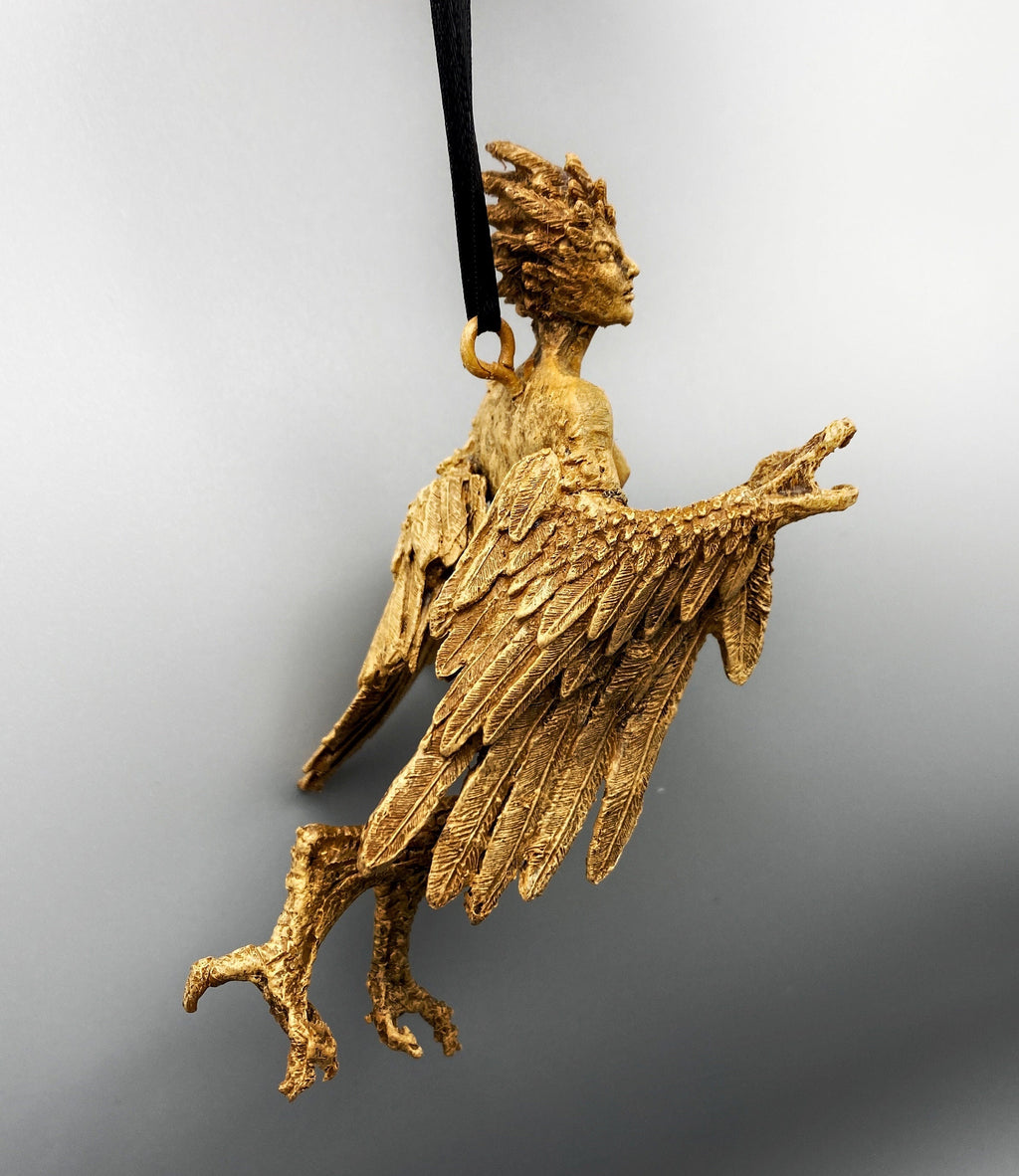 Harpy Ornament, Hand Painted Resin Sculpture | Mythical Creature Figurine | Unique Legendary Bird Woman Ornament. Fantasy Art Holiday Decor