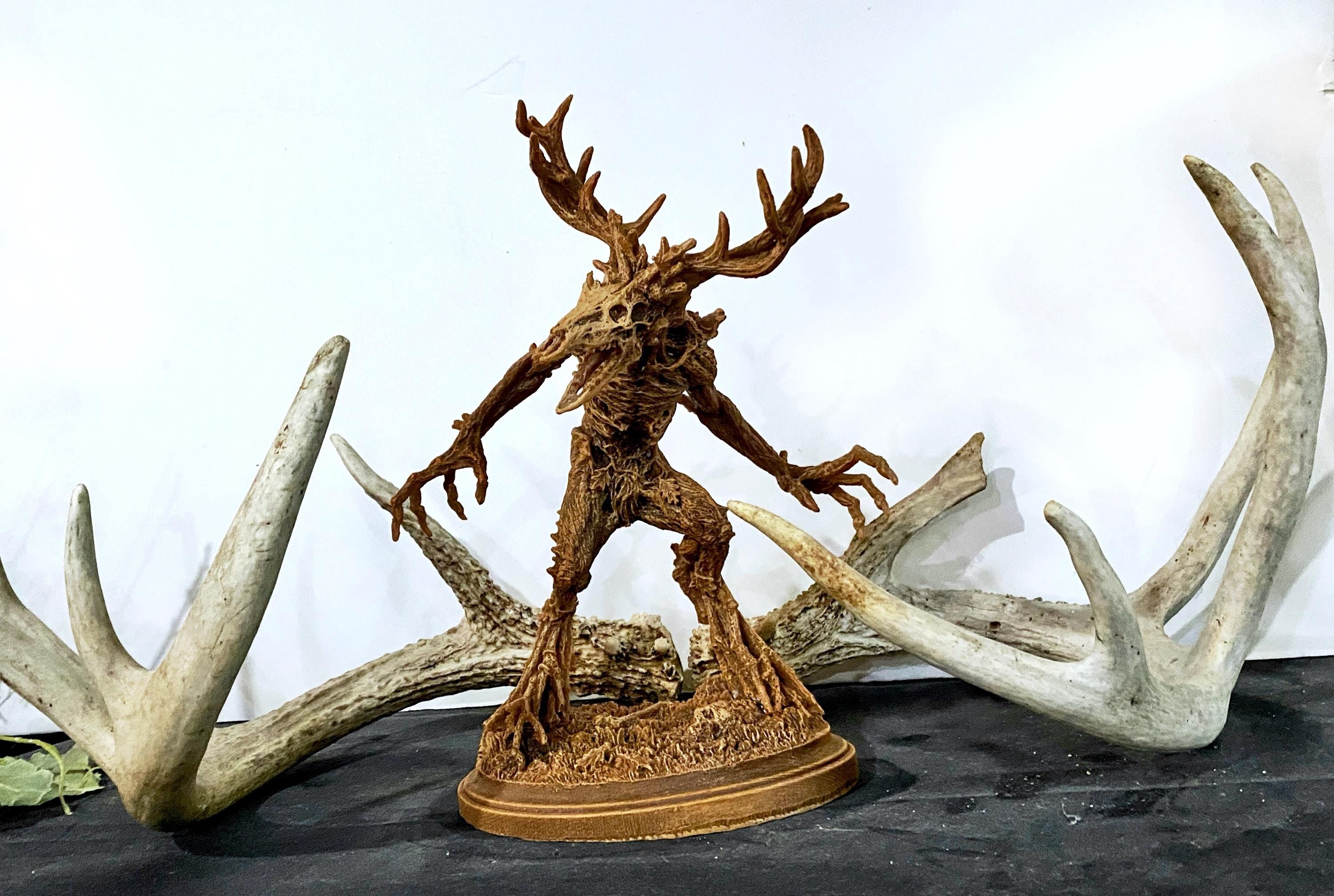 Leshen/ Wendigo Statue, Hand Painted Resin Sculpture | Mythical Creature Figurine | Folklore Legendary Wendigo Figurine. Fantasy Art Decor
