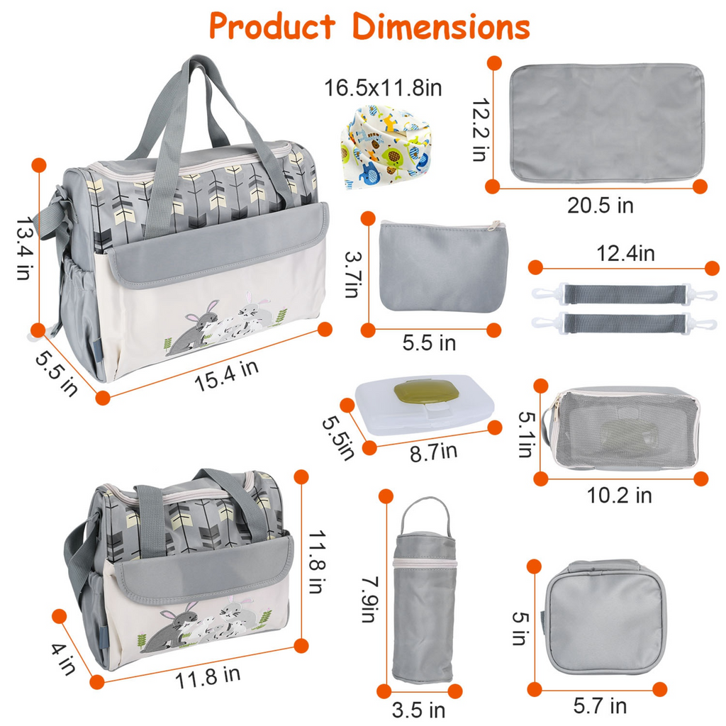 11Pcs Baby Nappy Diaper Bags Set for Mom Dad Mummy Shoulder Bags Multifunctional Diaper Handbags with Food Bag Bottle Bag Diaper Pad Burp Cloth 2 Hook