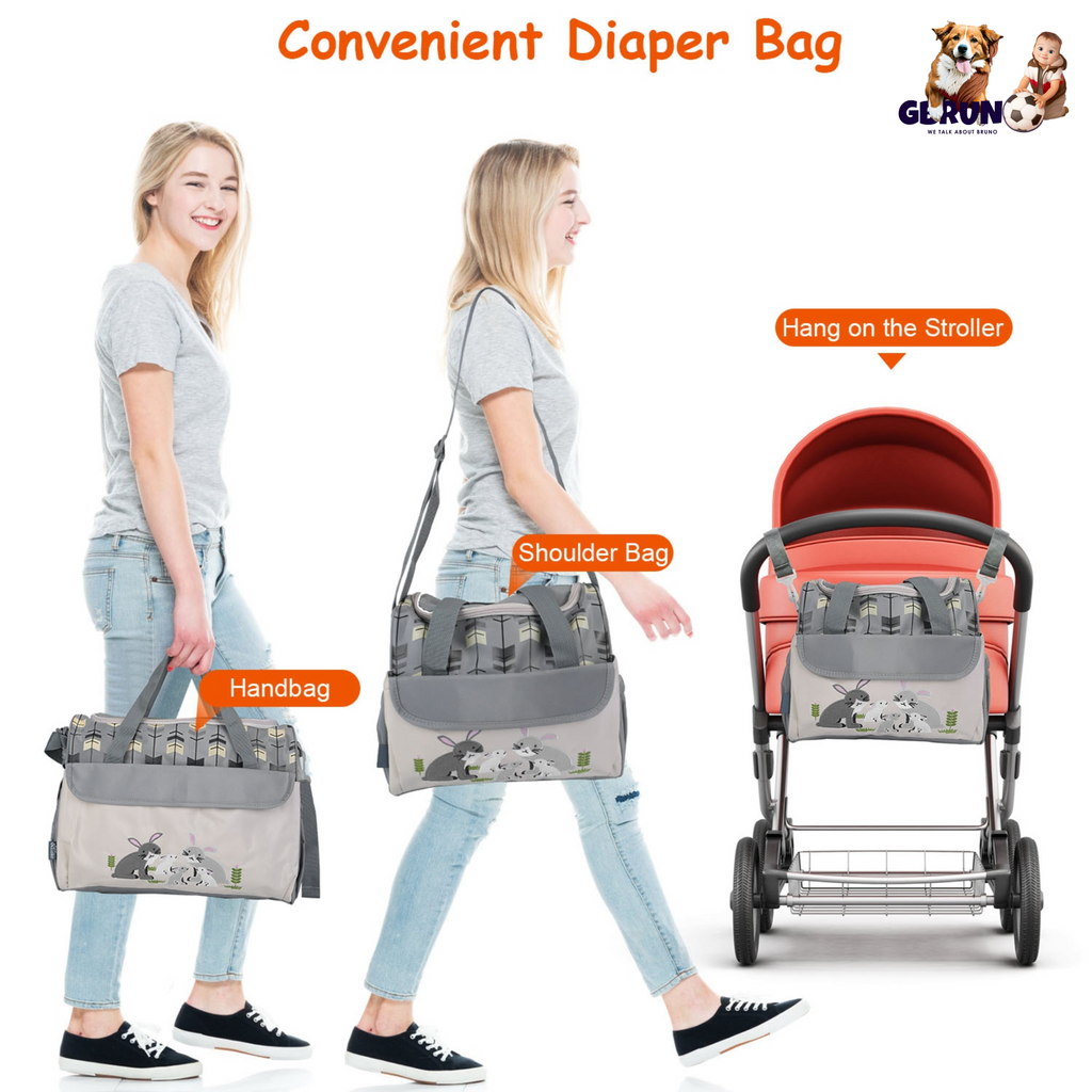 11Pcs Baby Nappy Diaper Bags Set for Mom Dad Mummy Shoulder Bags Multifunctional Diaper Handbags with Food Bag Bottle Bag Diaper Pad Burp Cloth 2 Hook