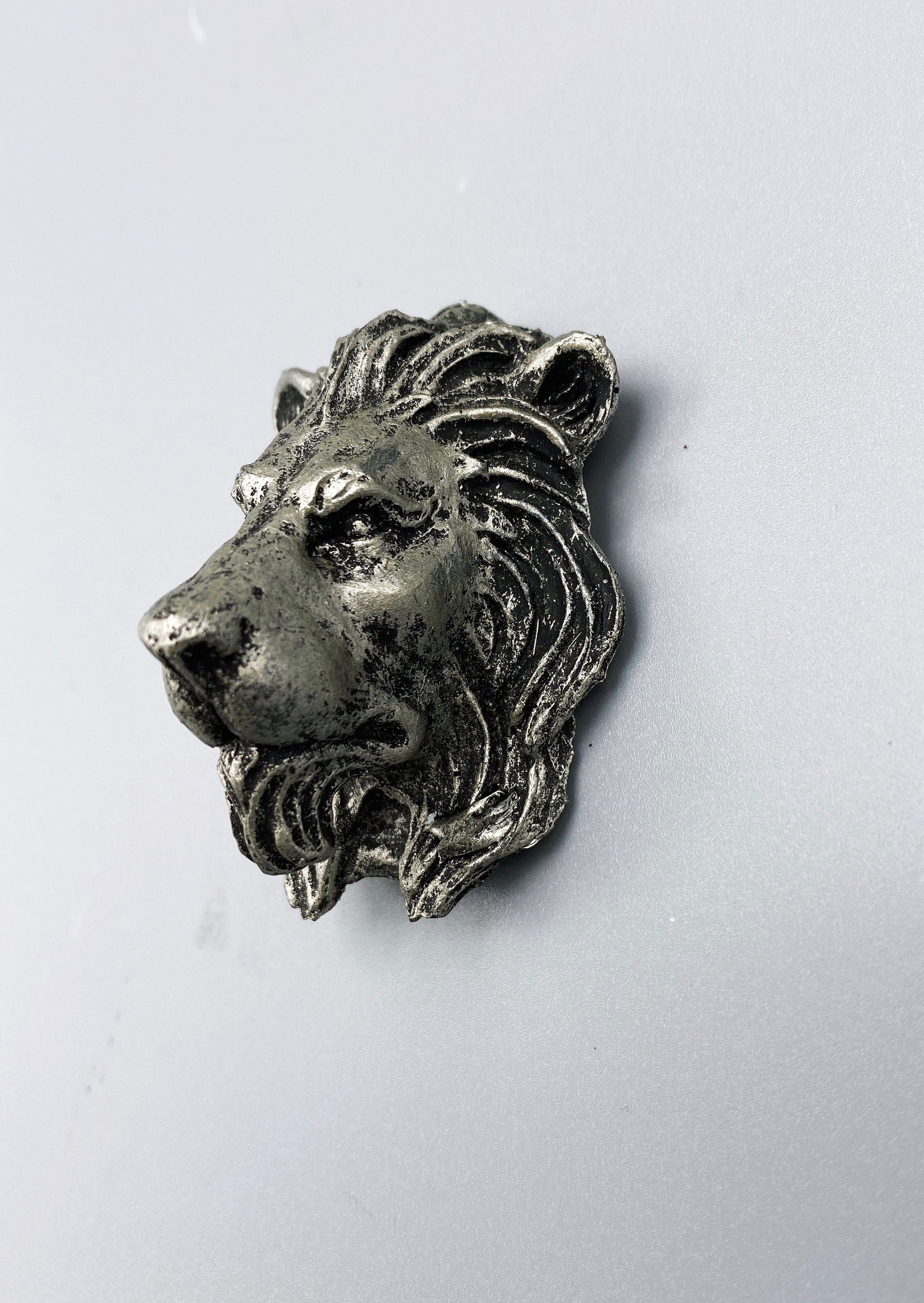 Lion's Head Magnet, Hand Painted Resin Sculpture | Mythic Fantasy Decor | Lion Magnet for Fantasy and Gothic Decor